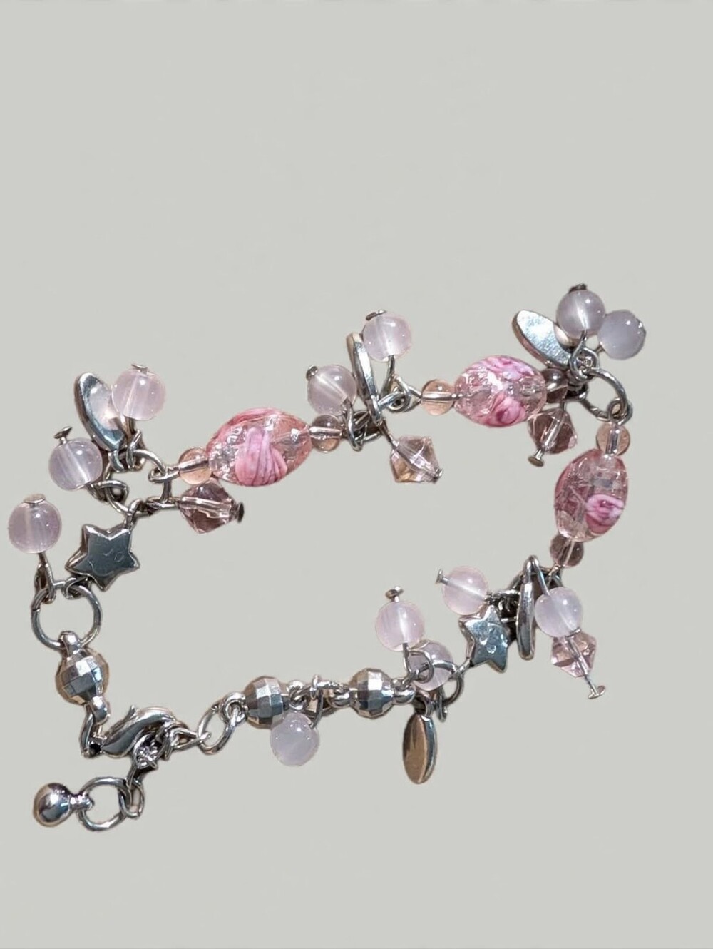 Pink Celestial Beaded Charm Bracelet - Women's Silver Tone Jewelry